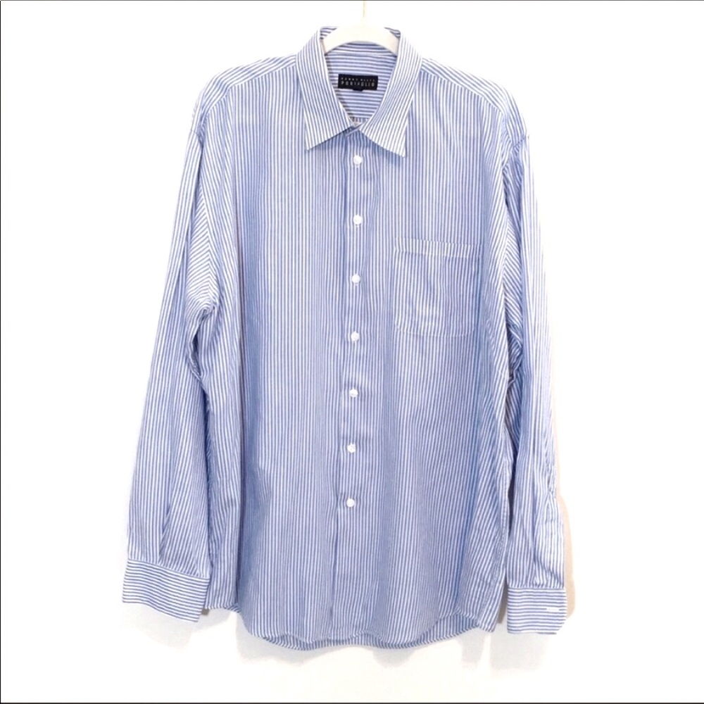 Perry Ellis Portfolio Blue Stripe Dress Shirt 17